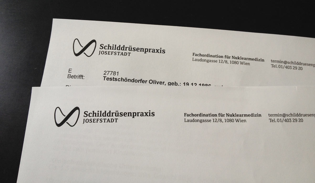 Briefkopf der Schilddrüsenpraxis Josefstadt mit neuem Logo in Schwarz Weiß