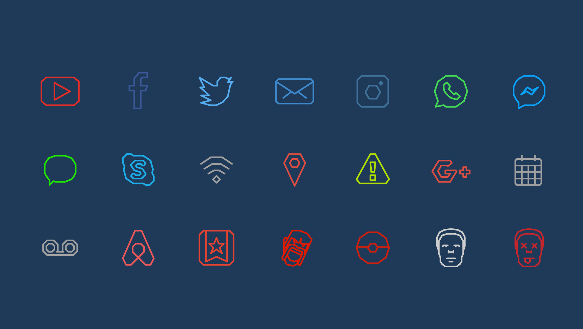 Free edgy icon set with several social media icons